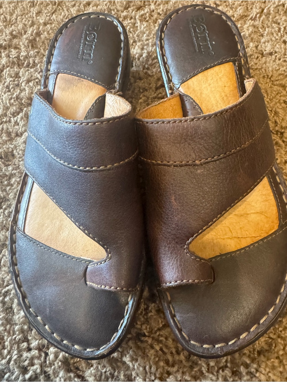Born Brown and Tan Kids Leather Slide Sandals